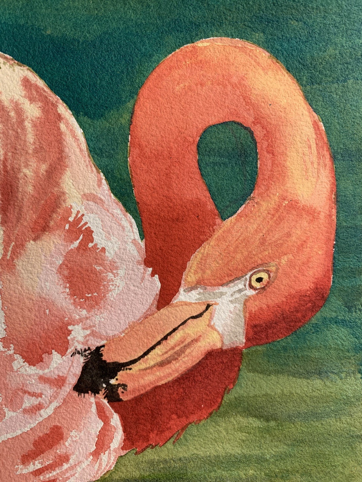 Original watercolor Pink Flamingo small bird painting wall decor wildlife art