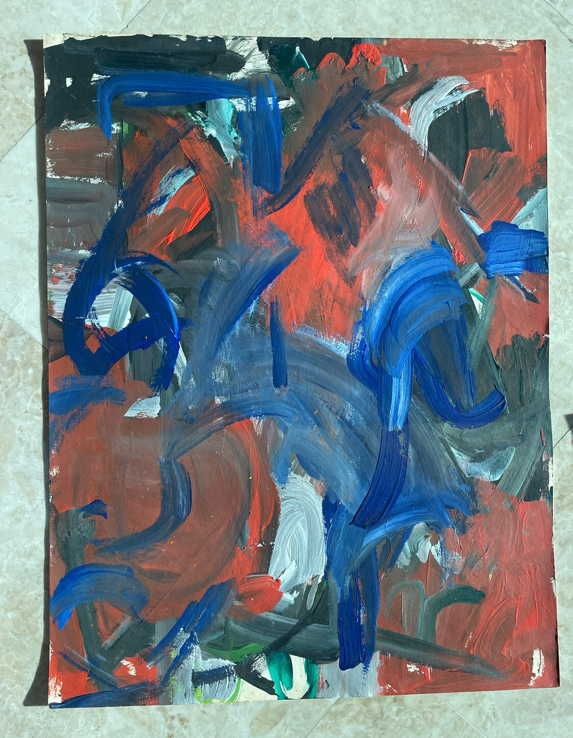 Mid century oil painting paper 1970/80 modern abstract 26+20 inches