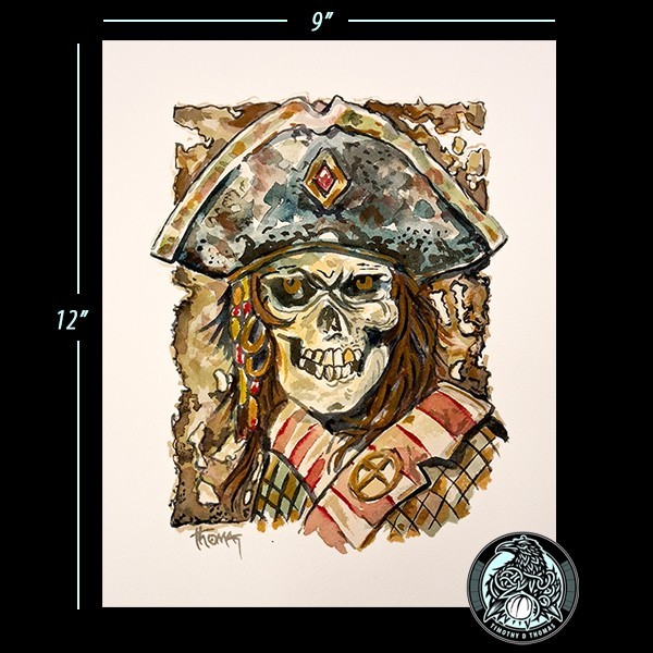 Original Watercolor Artwork Pirate 9×12 in Signed