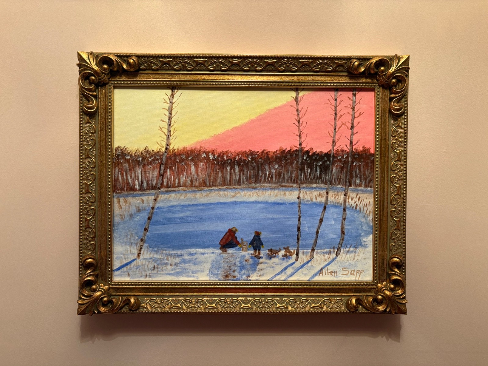 ALLEN SAPP 12×16 FRAMED PAINTING CALLED “ DAD GETTING THE WATER “
