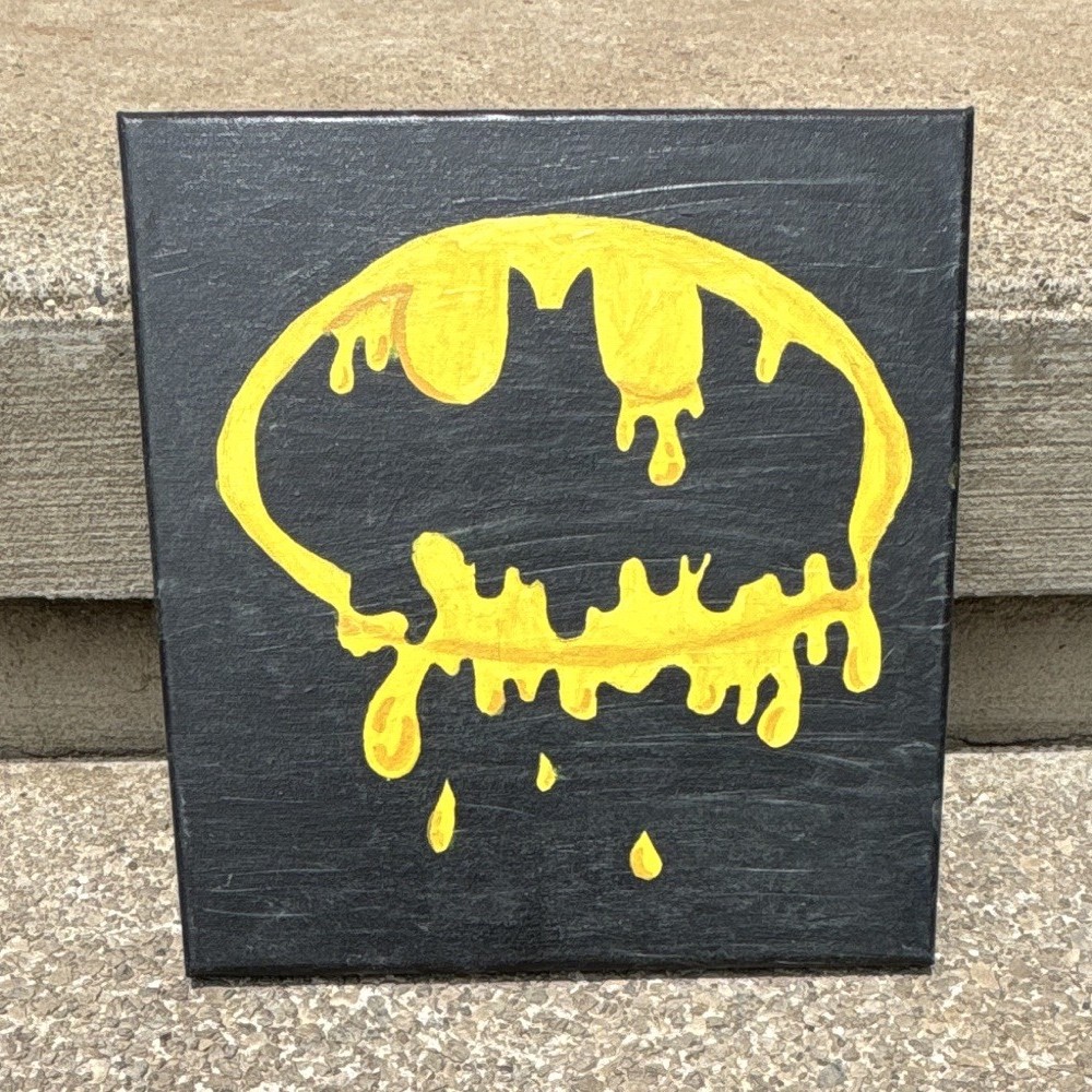 Batman Logo Pop Art Acrylic Painting, Hand-Painted Canvas