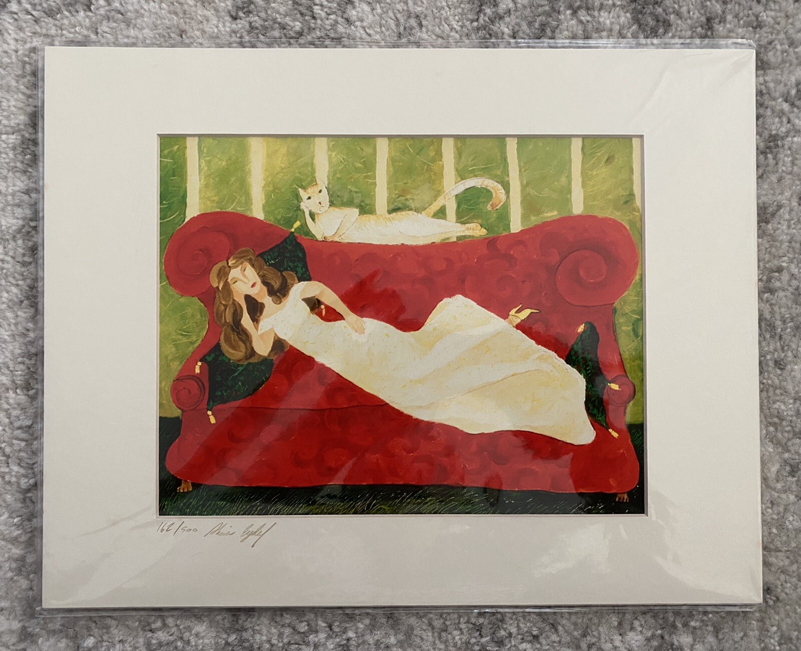 Lady & Cat Alina Eydel Signed Original Print 162/500 Matted Litho ART PAINTING