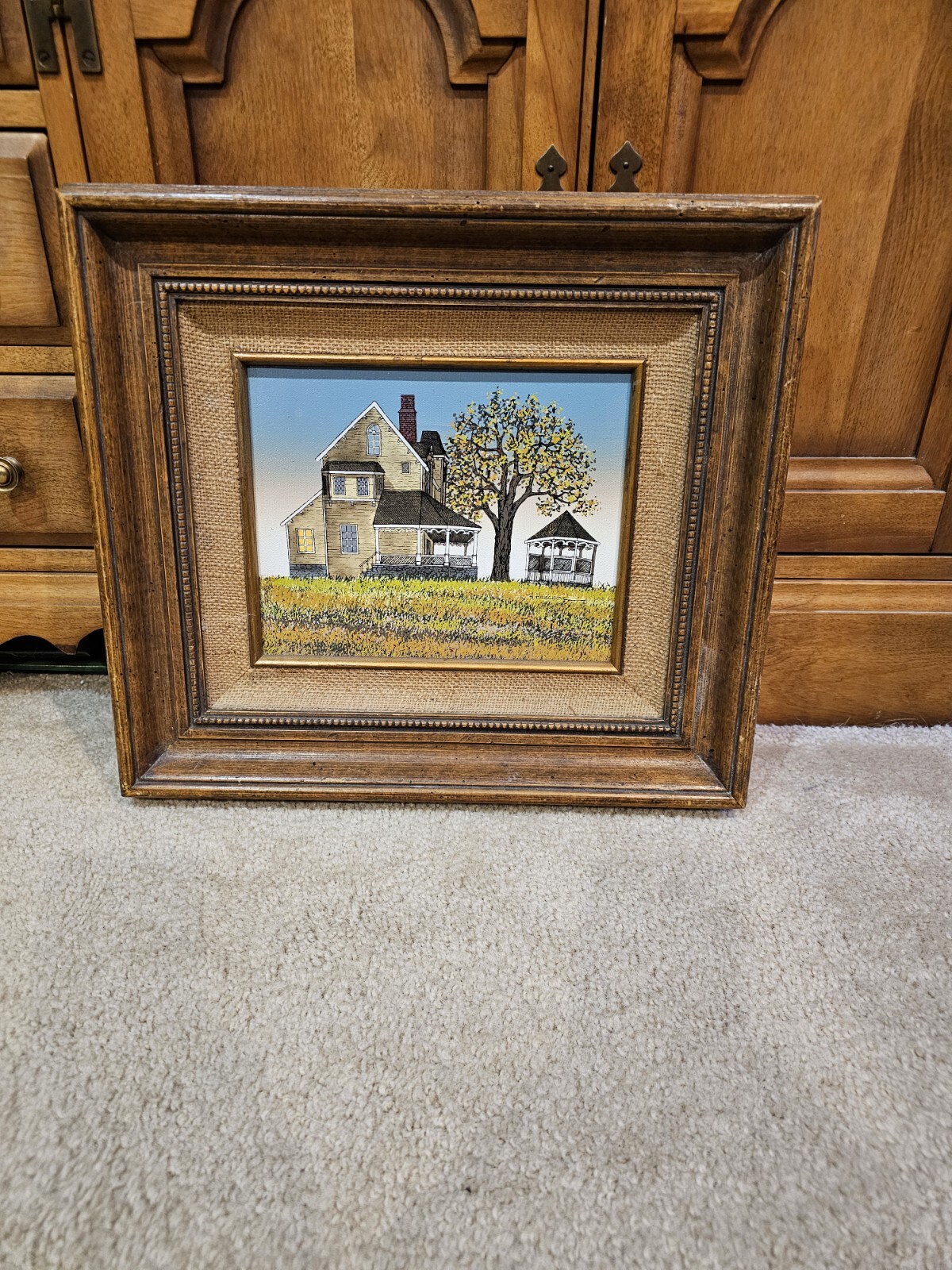 H HARGROVE PAINTING WOOD 17″ X 15 FRAME OLD VICTORIAN FARMHOUSE HOUSE ART