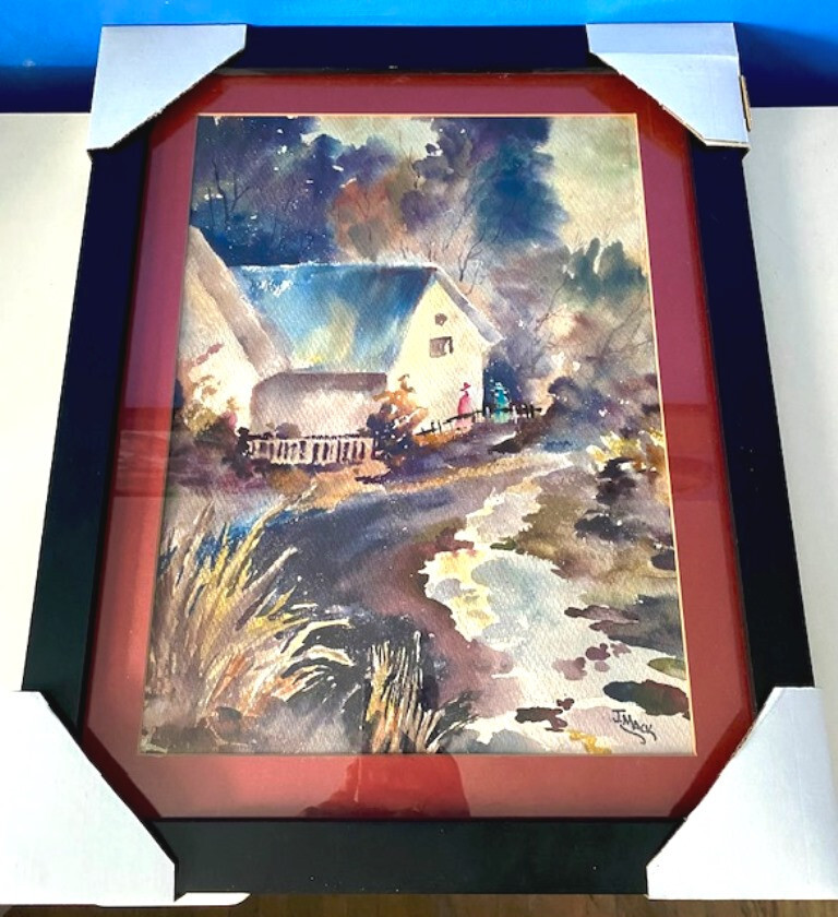 ARTIST J MACK ORIGINAL HAND SIGNED-FRAMED SCENIC COUNTRY WATERCOLOR ARTWORK