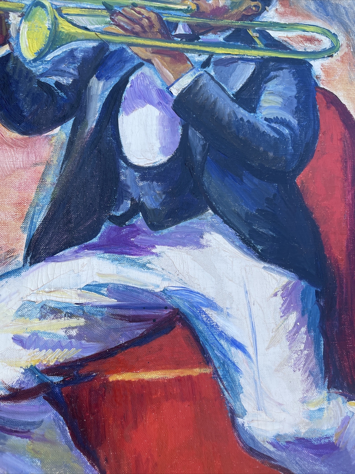 Jo Cain PAINTING ANTIQUE WPA Black Americana Large Mural Study Jazz Portrait Oil