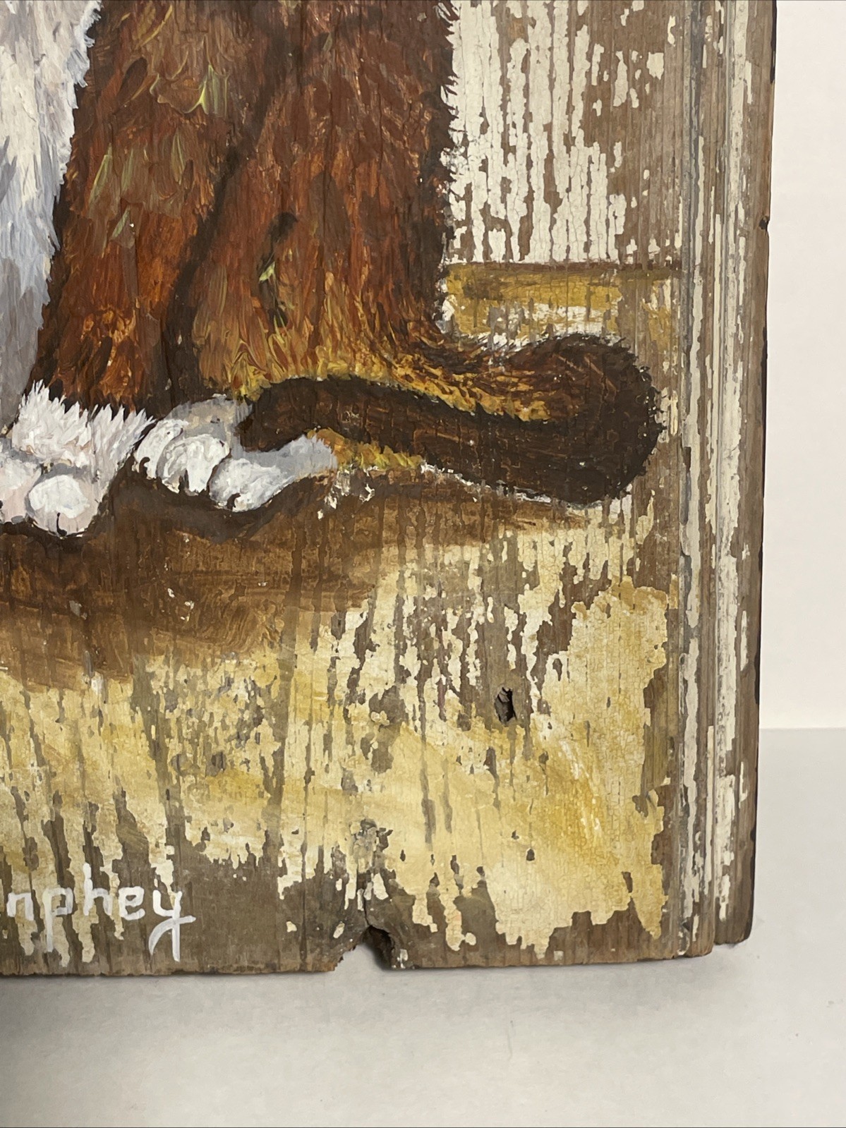 Charming Cat Painting on Rustic Reclaimed Barn Board – Farmhouse Folk Art Signed