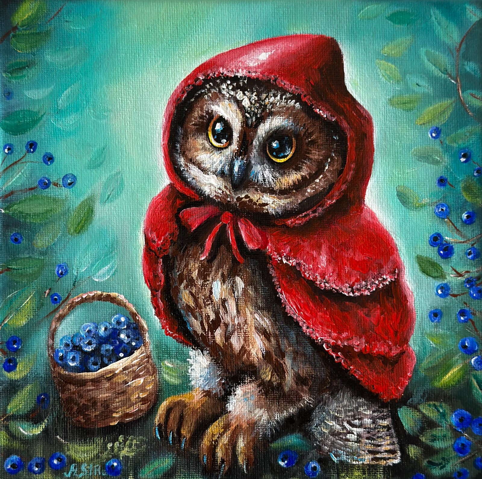 Original Owl Painting on Canvas, Owl lovers gift, Bird wall decor, Whimsical art