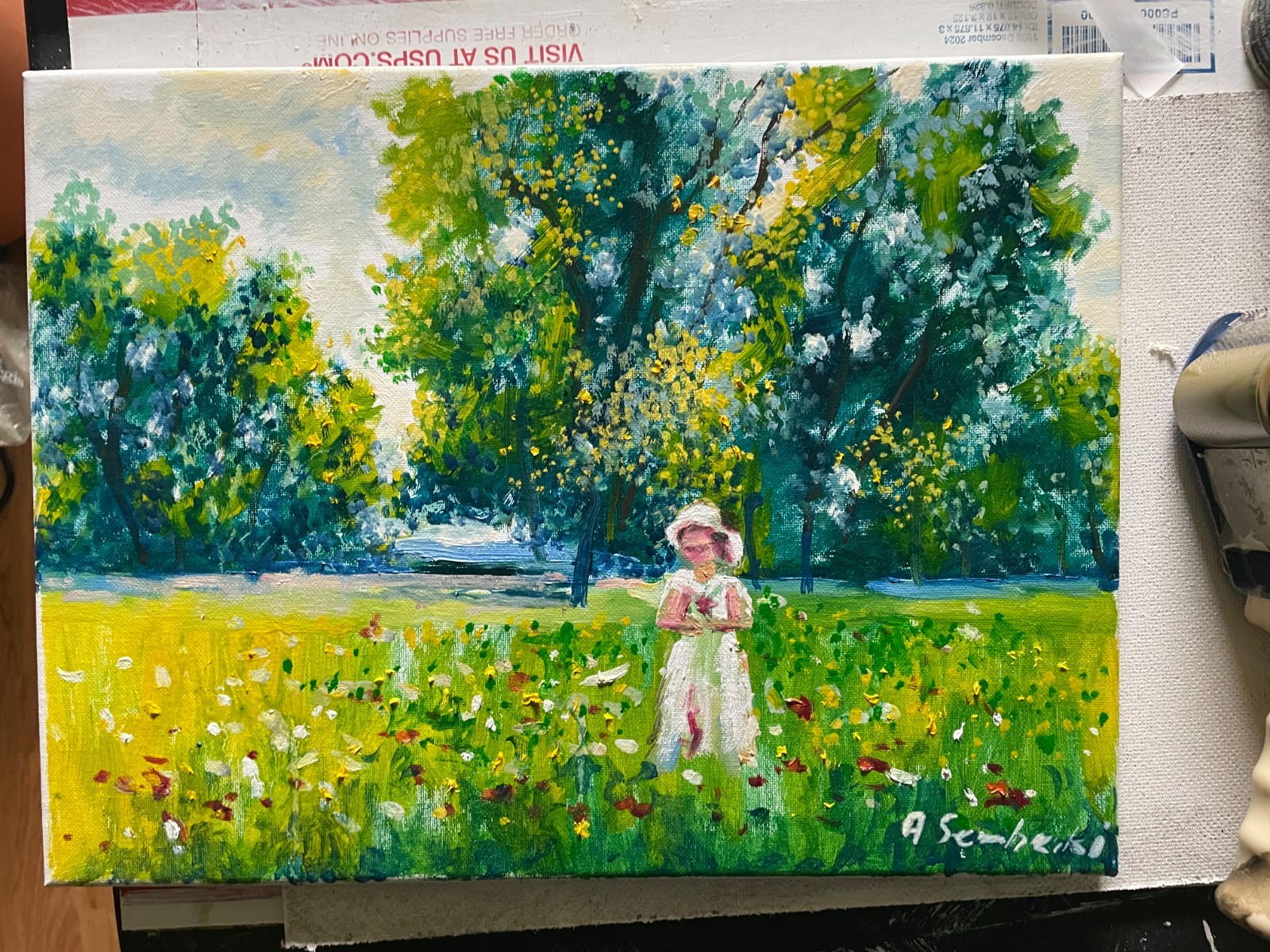 Girl in a Summer Meadow Original Oil Painting 12×16 Impressionist Art
