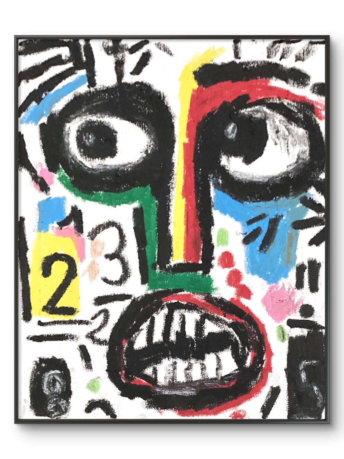 Basquiat Style Graffiti Abstract Face Original Oil Pastel 11×14 on Canvas Panel