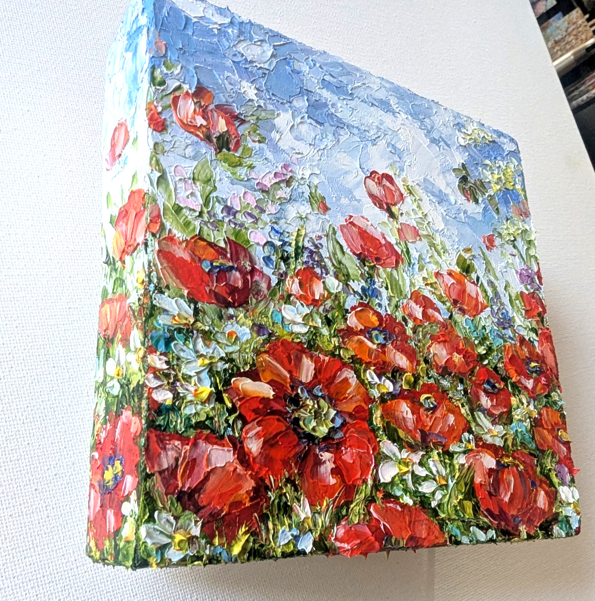 ORIGINAL OIL impasto Painting «Red Poppies» 6in X 6in» X 1.5in by Olga Diduh.