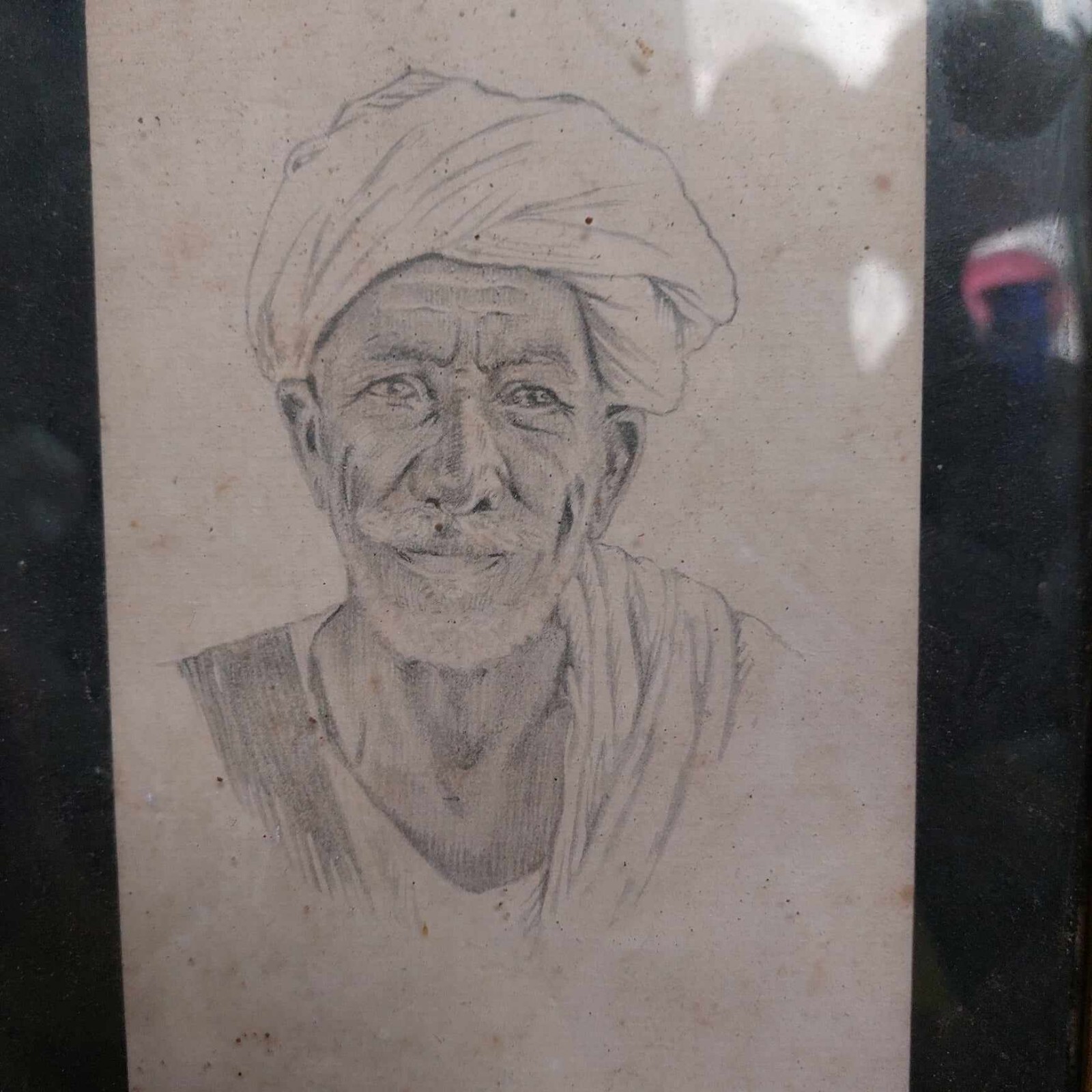 vintage portrait ,painting , charcoal or pencil drawing Egyptian man oriental