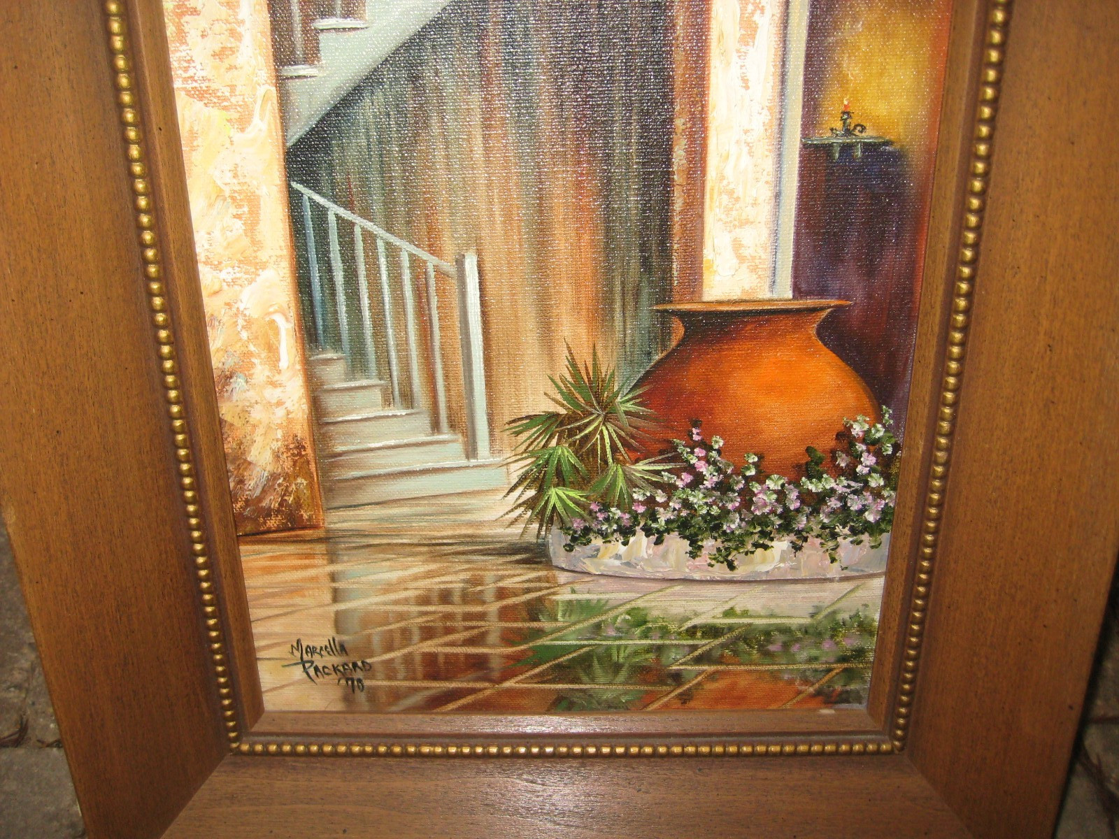MARCELLA PACKARD PAINTING FRAMED SIGNED ART DeMarchy’s New Orleans Courtyard