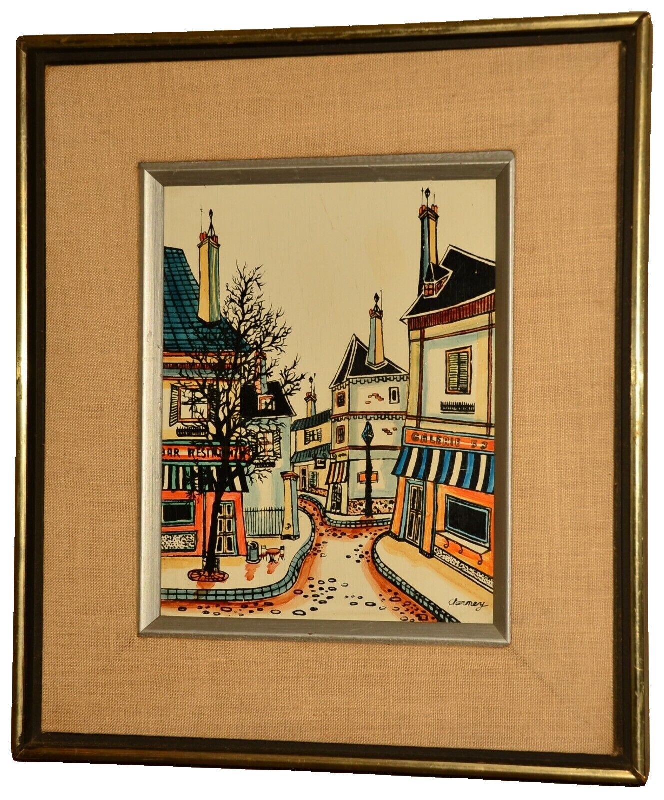 MARVIN CHERNEY Original Vintage Signed MCM Street Gallery Cityscape Oil Painting