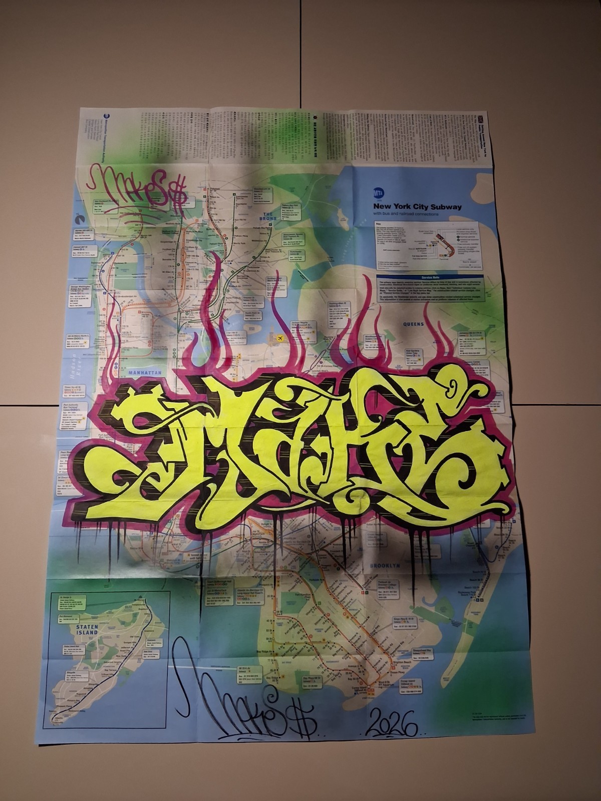 MTA Subway Graffiti Map – 23 x 34 Inches – Blacklight Reflective Art – MAKE$