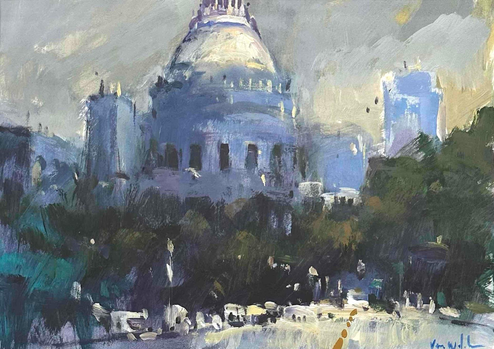 Van Waldron -California Impressionist -View to City Hall, Downtown San Francisco