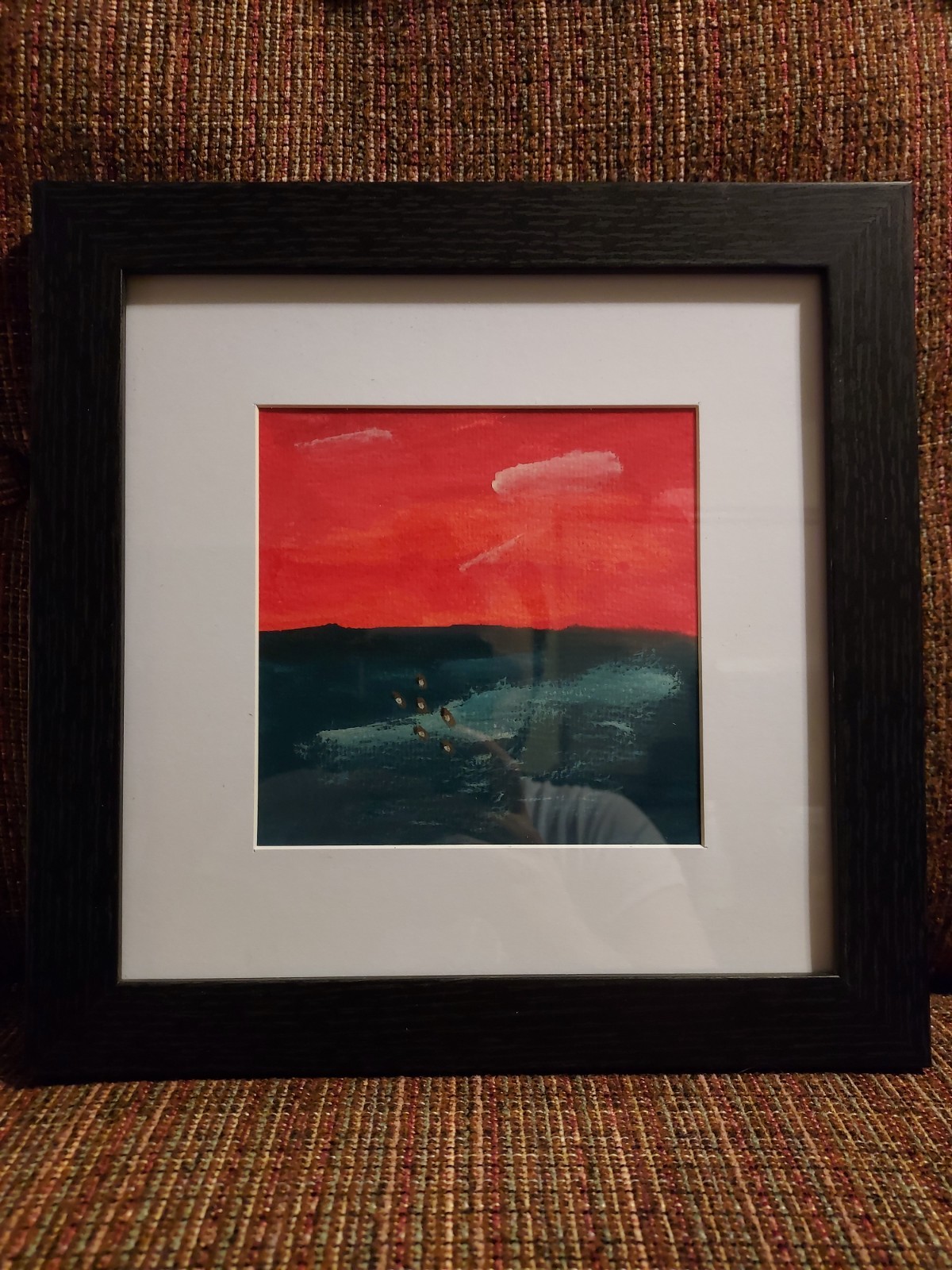 Original Abstract Painting «Blood Ship» REASOR Acrylic Art 6×6 Framed 9×9