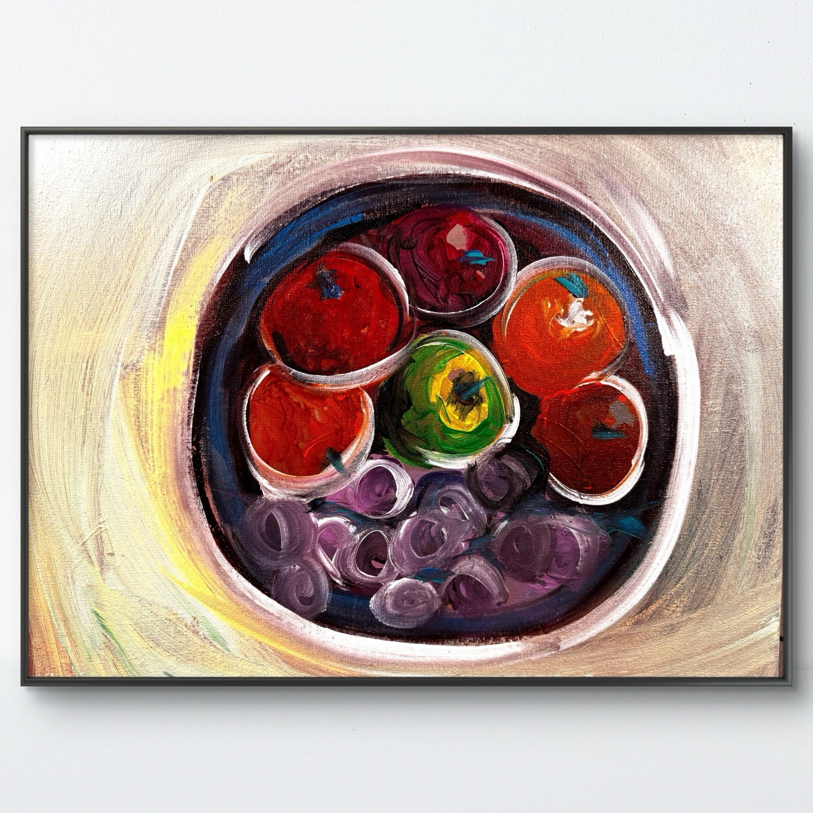 Original Art 12×16 Fruit Bowl Canvas Expressionism Kitchen Multicolor Fine Art