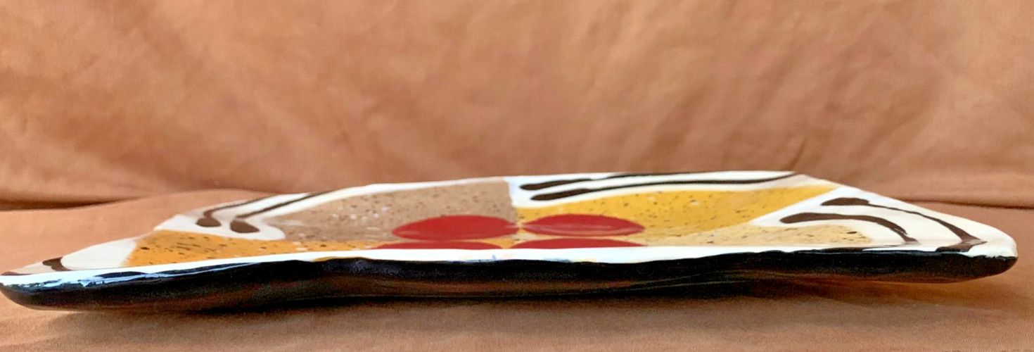 Listed Artist Jack Charney Mid Century Ceramic Tray Geometric Red Dots Ex Cond