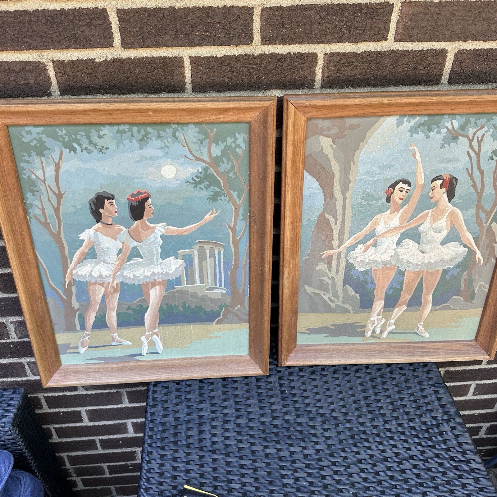 Vintage Paint-by-Number Paintings Ballerinas in Moonlight Framed 19”x22”
