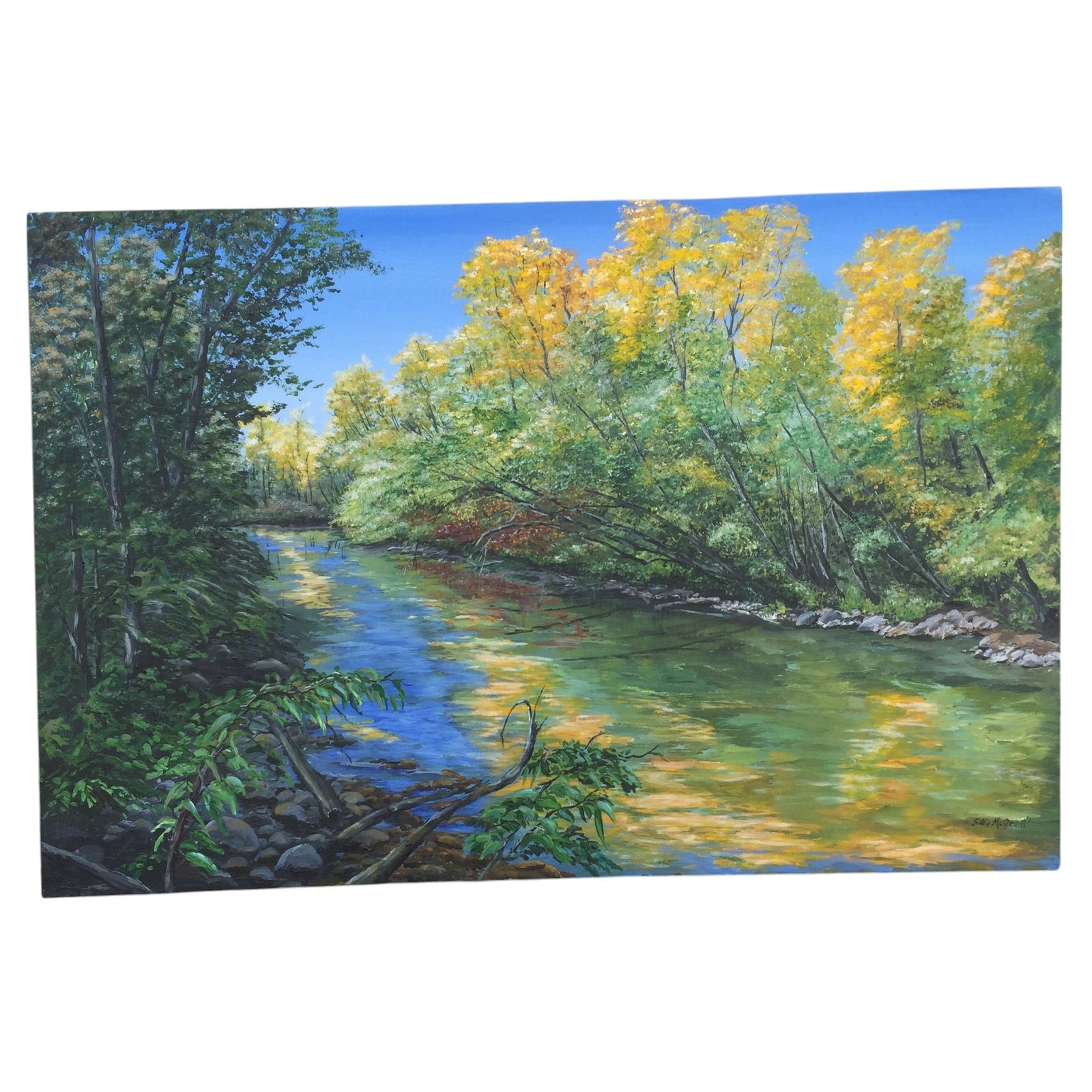 Original River Landscape Acrylic Painting Signed Sally McDeVitt 36″X24″