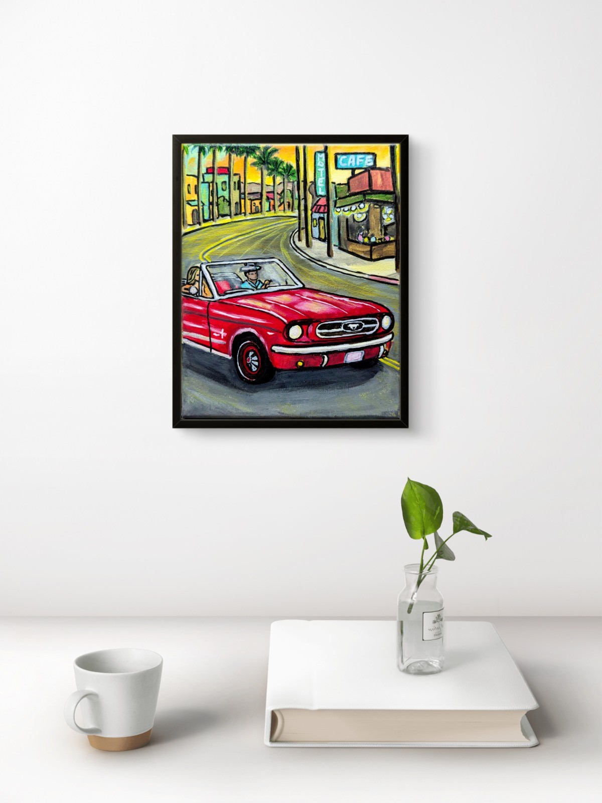 Hand Painted 8×10 Sports Car Red Original Canvas Acrylic Painting Home Decor
