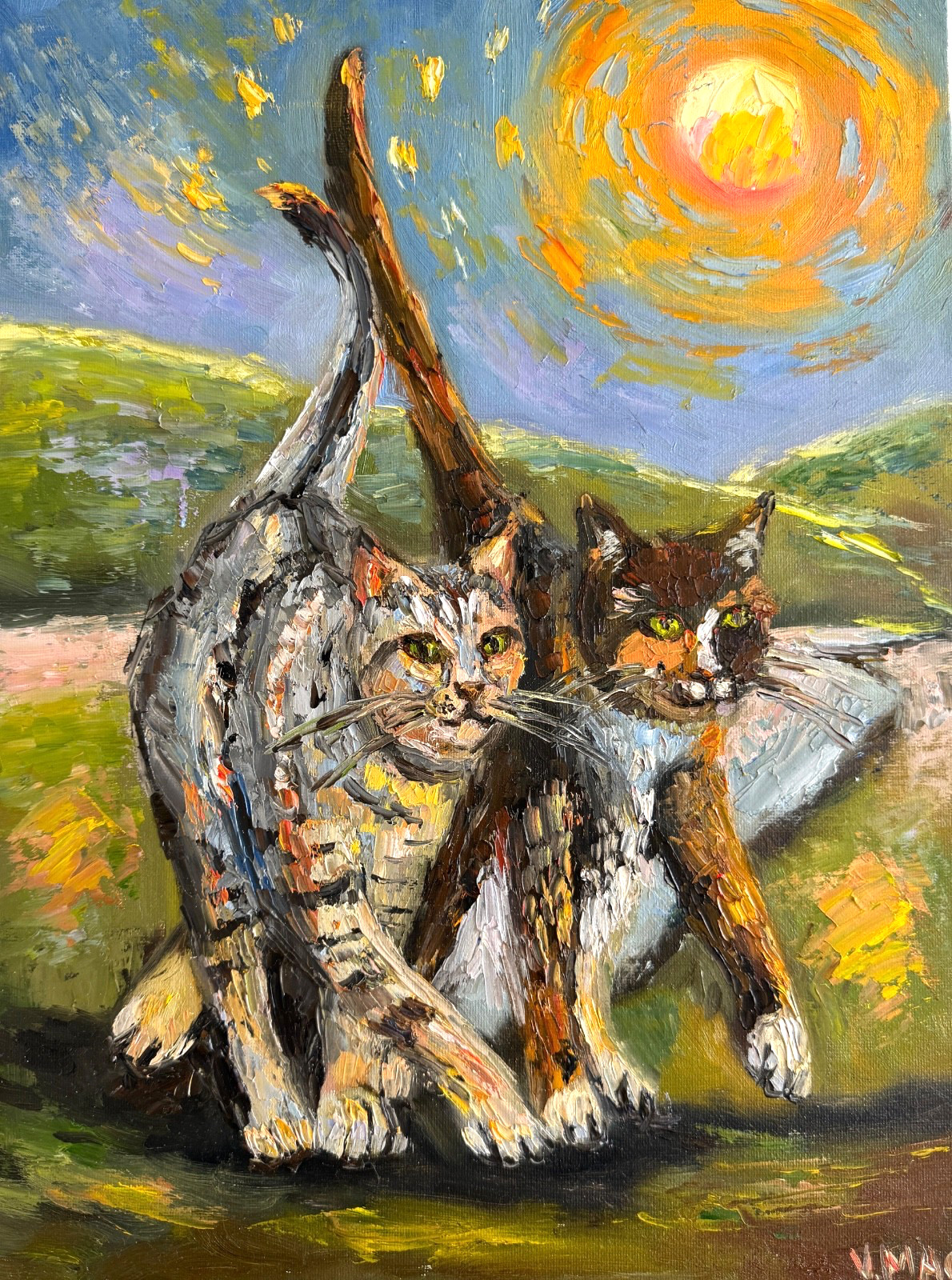 Original Oil Cat Painting Impressionism Pet Portrait Impasto Art Signed 15×12 in
