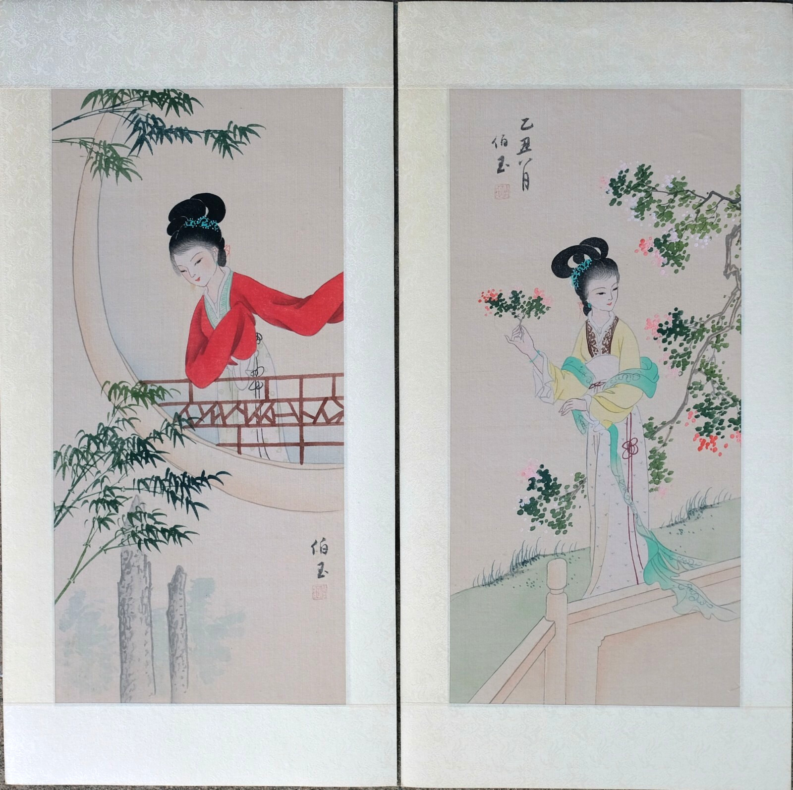 Vintage Asian Painting, Watercolor on Silk – Chinese Beauty, Signed and Sealed