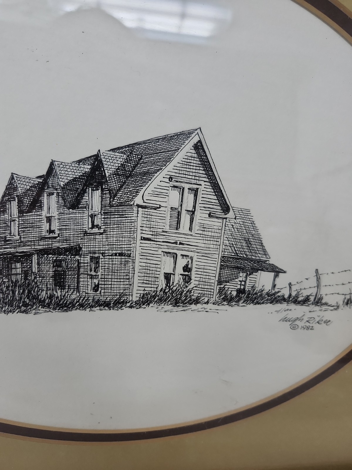 Vintage Rustic Bank Barn Sketch 1982 Wooden Windmill Litho 15 X 12 inches
