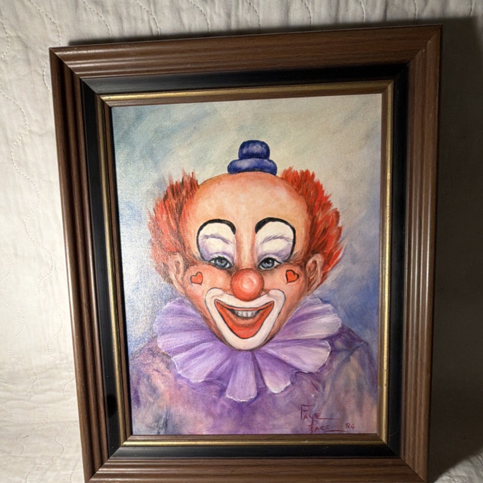 Faye Paes Original Framed Oil Painting Signed Clown Portrait 1984 Canvas Art