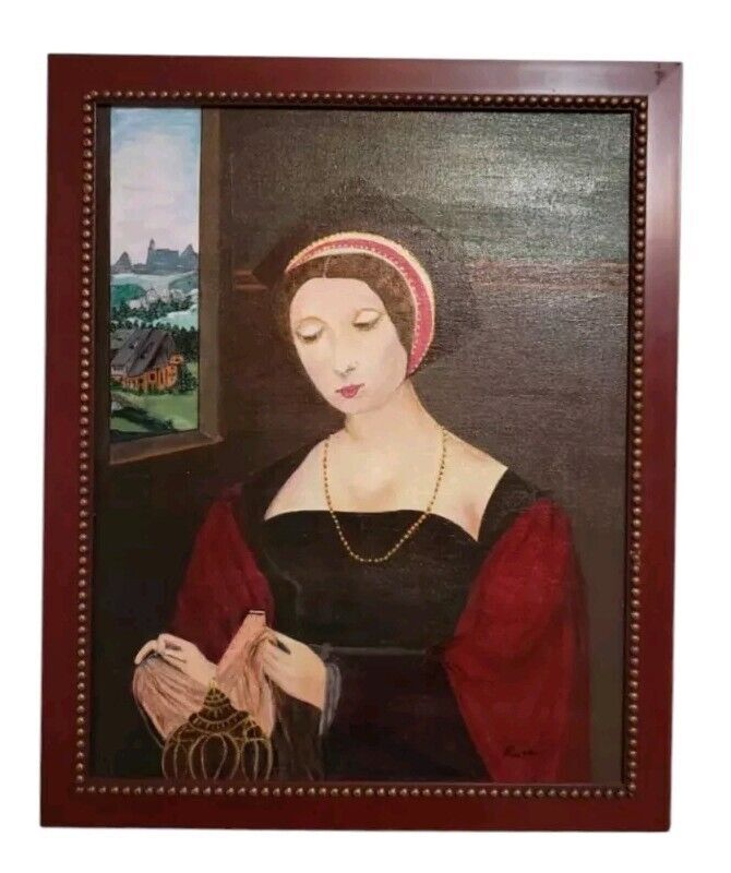 Oil Painting Female Half Length Portrait Flemish Style Framed Art