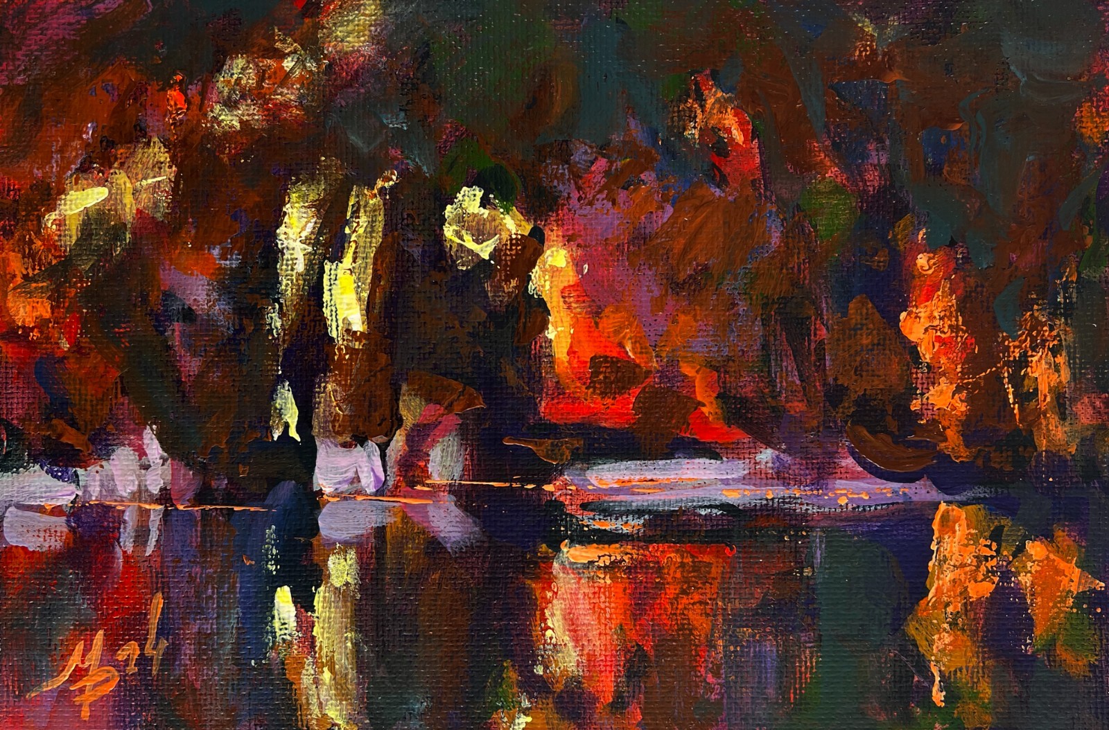 Acrylic Painting Autumn Colours M. Patskan Landscape Unframed Original nAAA4912