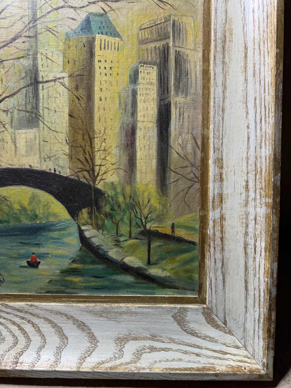 LaRue 1961 «Park And And Cityscape» Oil Painting – Signed And Framed