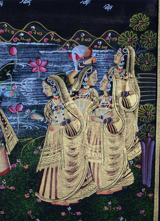 Radha Krishna Miniature Original Painting on Silk Cloth India Natural Colors!