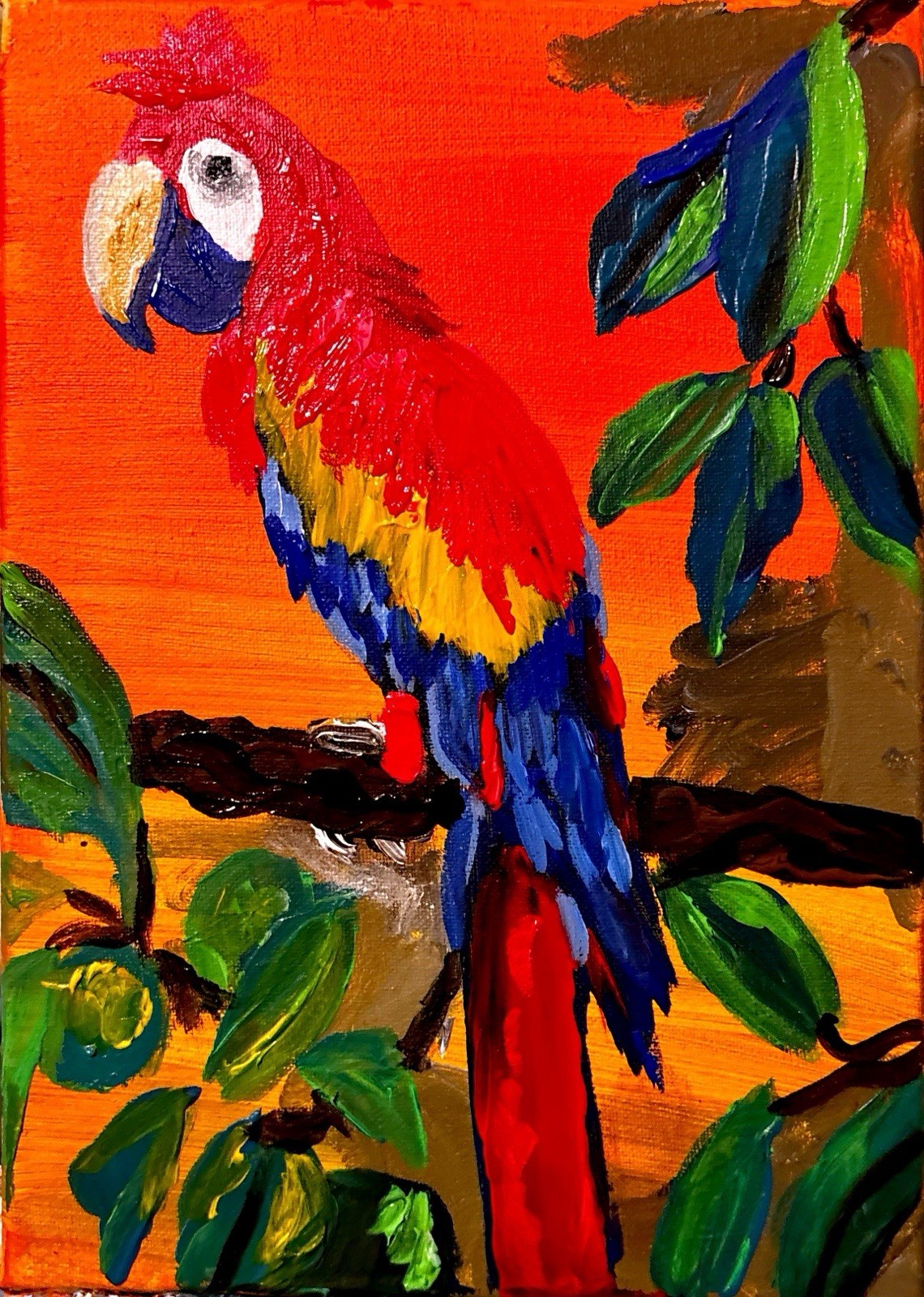 Original Forest Birds 9×12 Abstract Acrylic Canvas Painting Signed Art Colorful