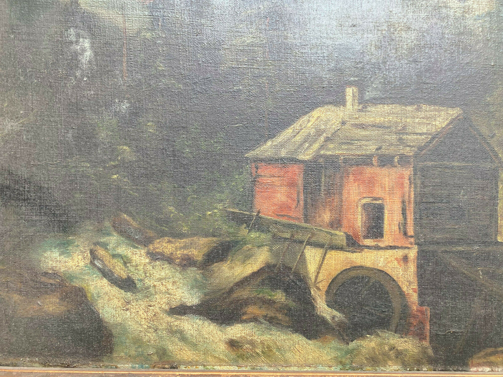 Oil Painting Mountain Stream Mill Gründerzeit Biedermeier Frame Antique Um 1880
