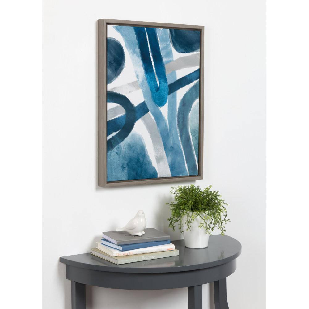 Sylvie «Abstract Blue and Gray Watercolor» 24 In. X 18 In. Framed Canvas Abstrac