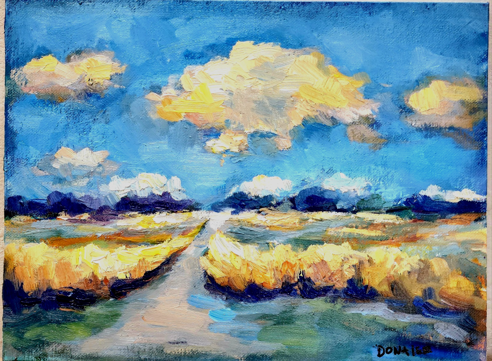Oil Painting MARSH CLOUDS Coastal Seascape Impressionism Original Art by Donalee