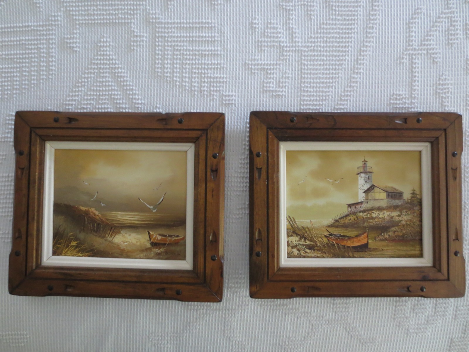 Signed NEUMANN & WOODSON SEASCAPE LANDSCAPE Original Oil Paintings–14.75″ x 13″