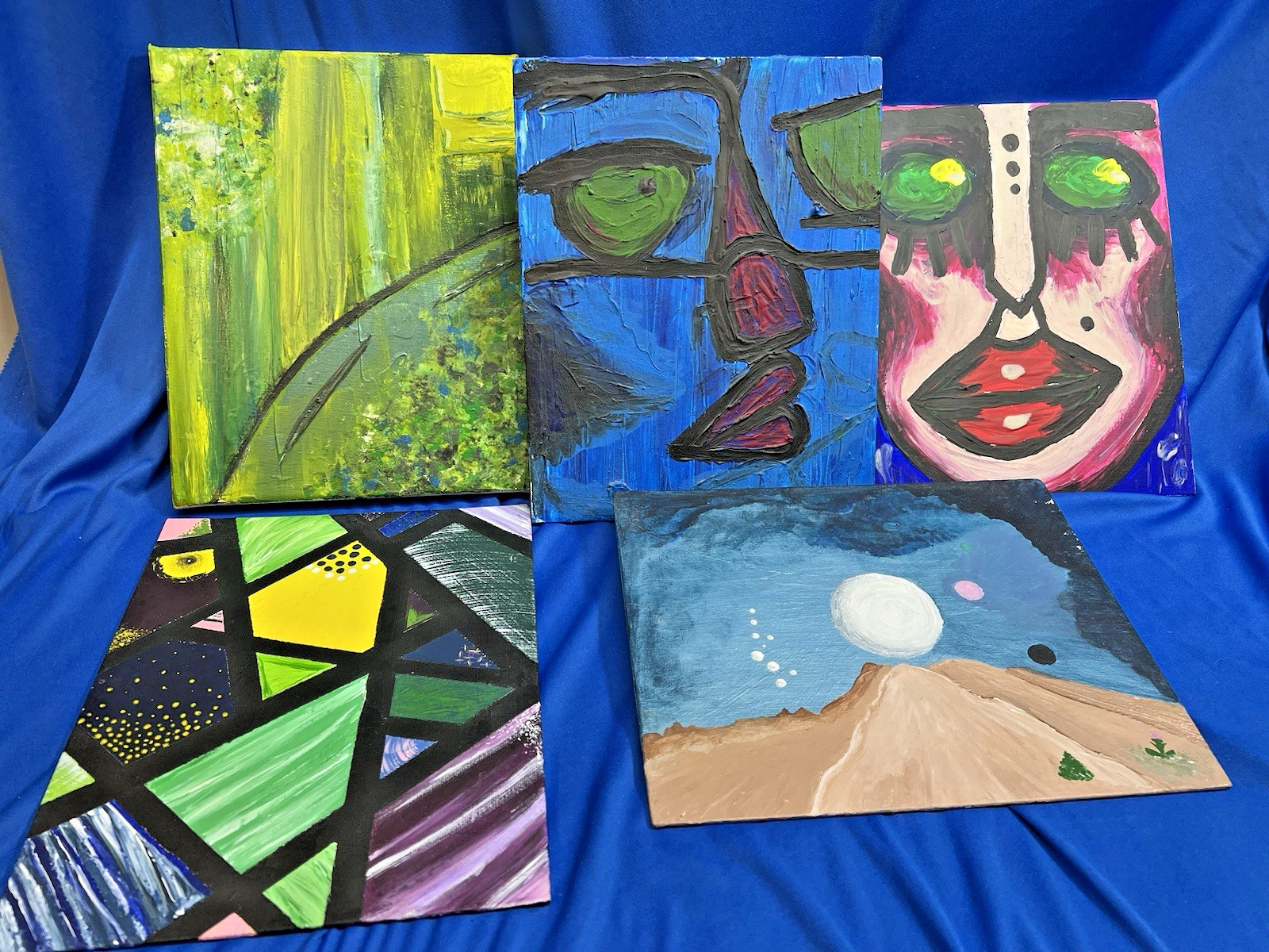 5 original 8″x10″ oil abstract paintings by Emma Marohn (WNY artist), dense oils