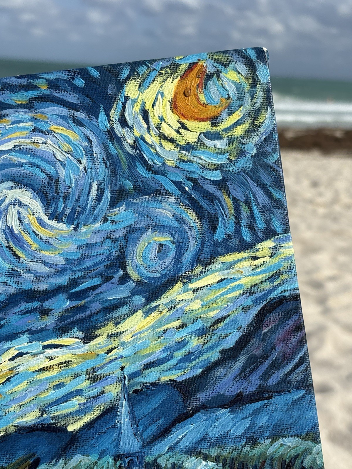 Vincent Van Gogh Starry Night Hand Painted Oil Painting 8in x 10in