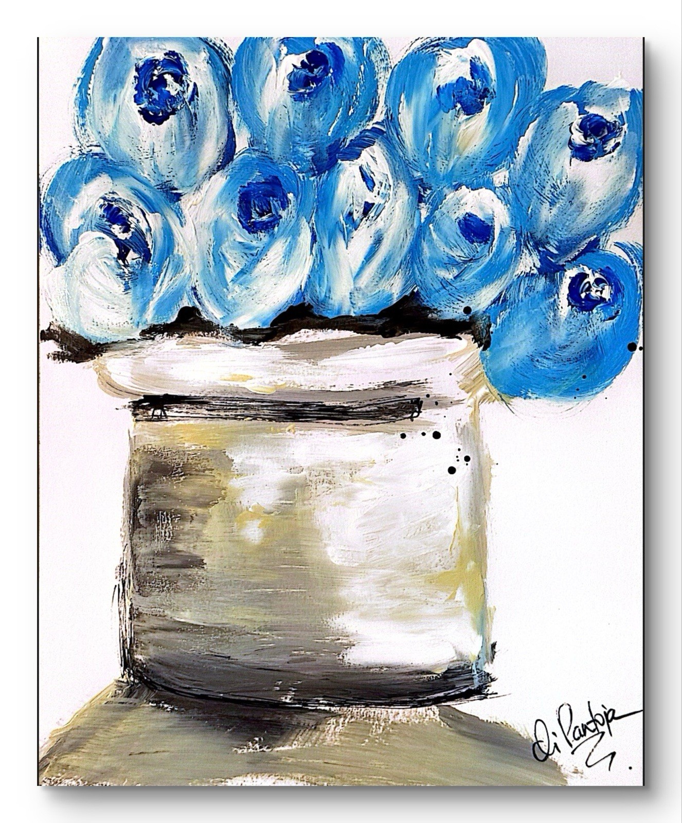 Roses In Blue Original Art 11×14 Paper Abstract Acrylic Painting Modern Fine Art