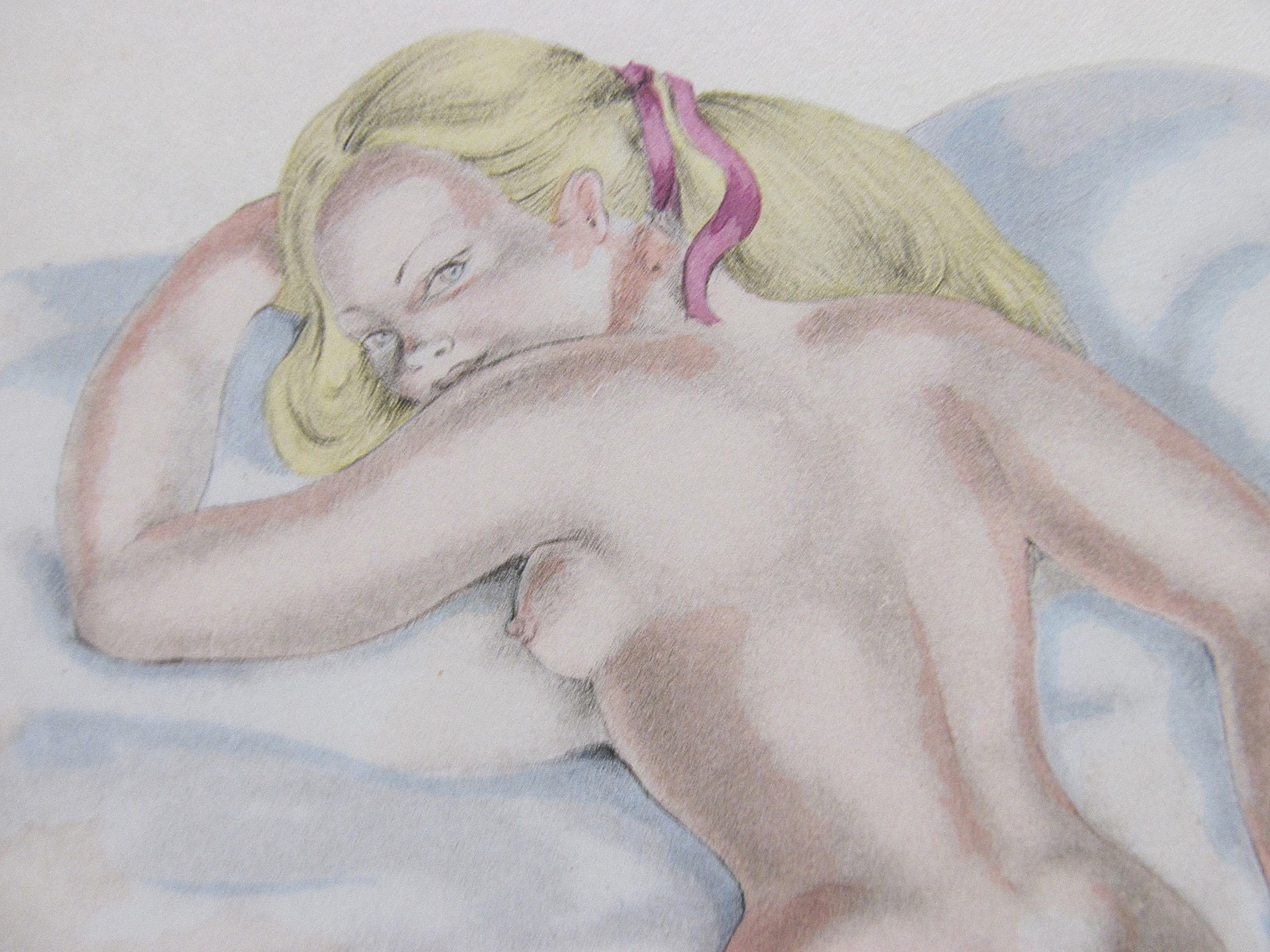 Erotic lesbian nude woman orig. Colour Lithograph Orig. circa 1950 no 16