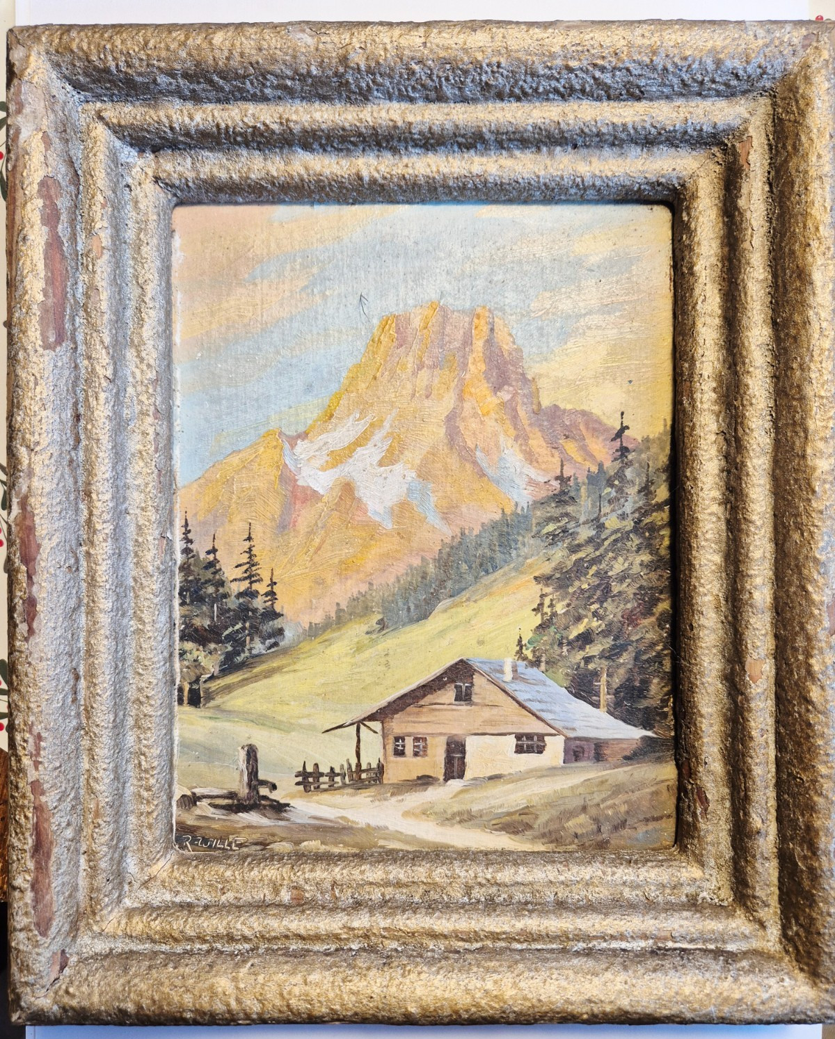 E0024 – Small Painting Circa 1930 – Landscape – Frame – 23.0 x 19.2cm