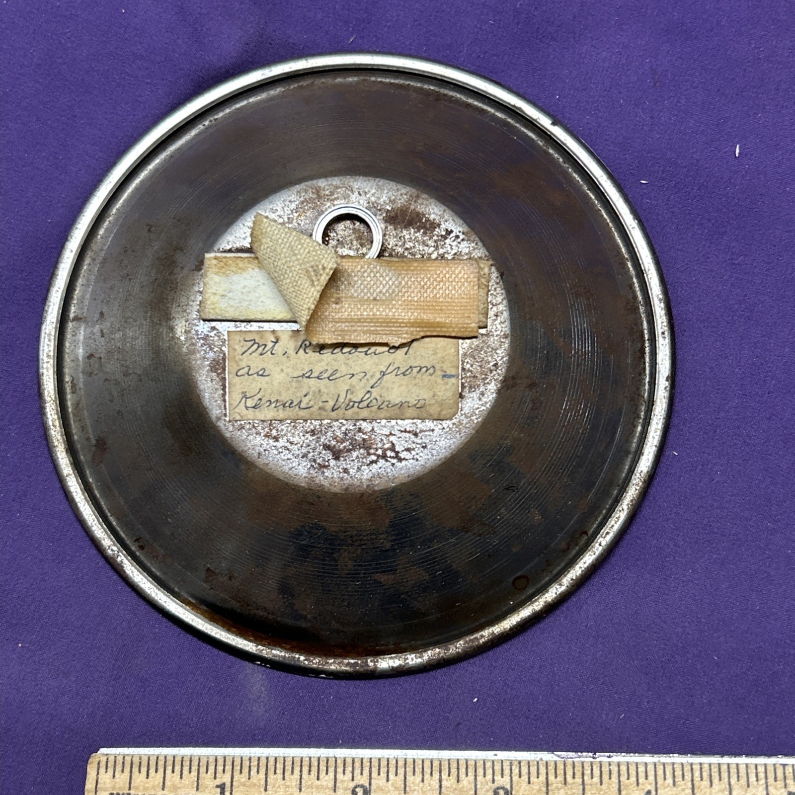 Vintage Landscape in Alaska Mt. Redoubt Oil Painting on Tin Pan 4 7/8”
