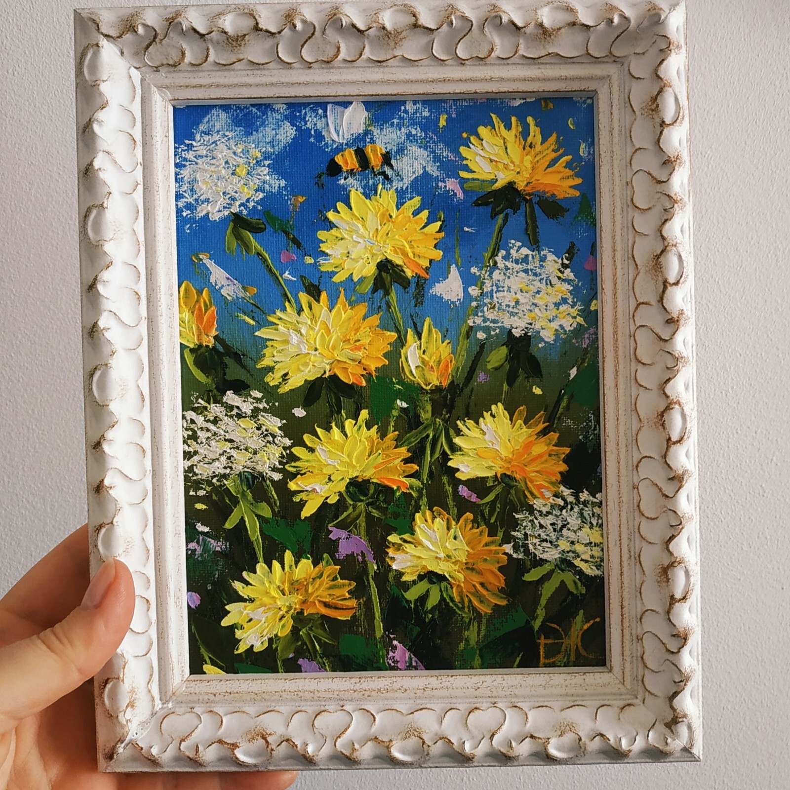 Dandelions Oil Painting Wildflowers Impasto Original art Unframed 8×6 inches