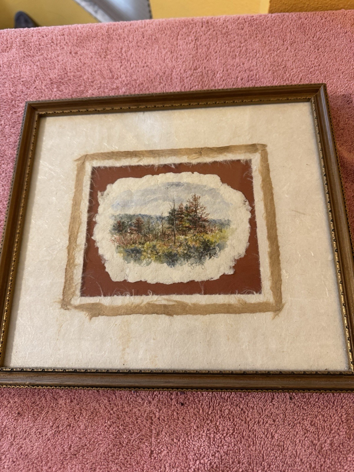 Miniature Watercolor Landscape Signed Painting 3.5×5 Framed w/Conservation Glass