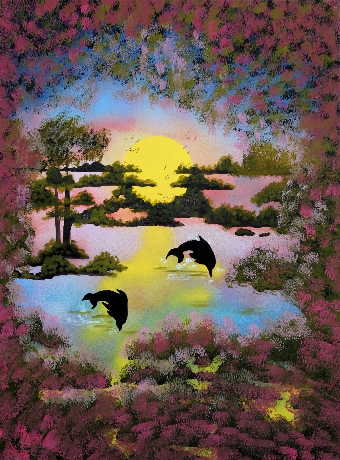 Art, Painting, «Dolphins 8″- giclee on canvas 22″x29» by Yelena Berzon