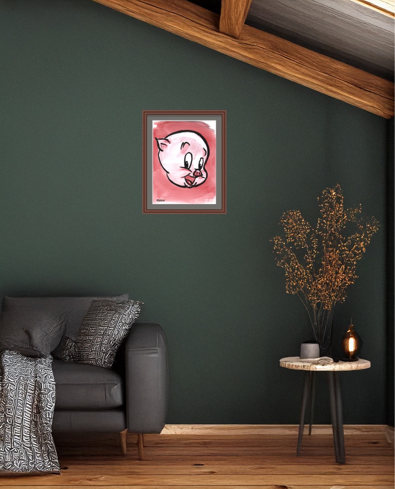 Atherton 9×12 Original Pop Art Character Acrylic Painting «Porky Pig» signed