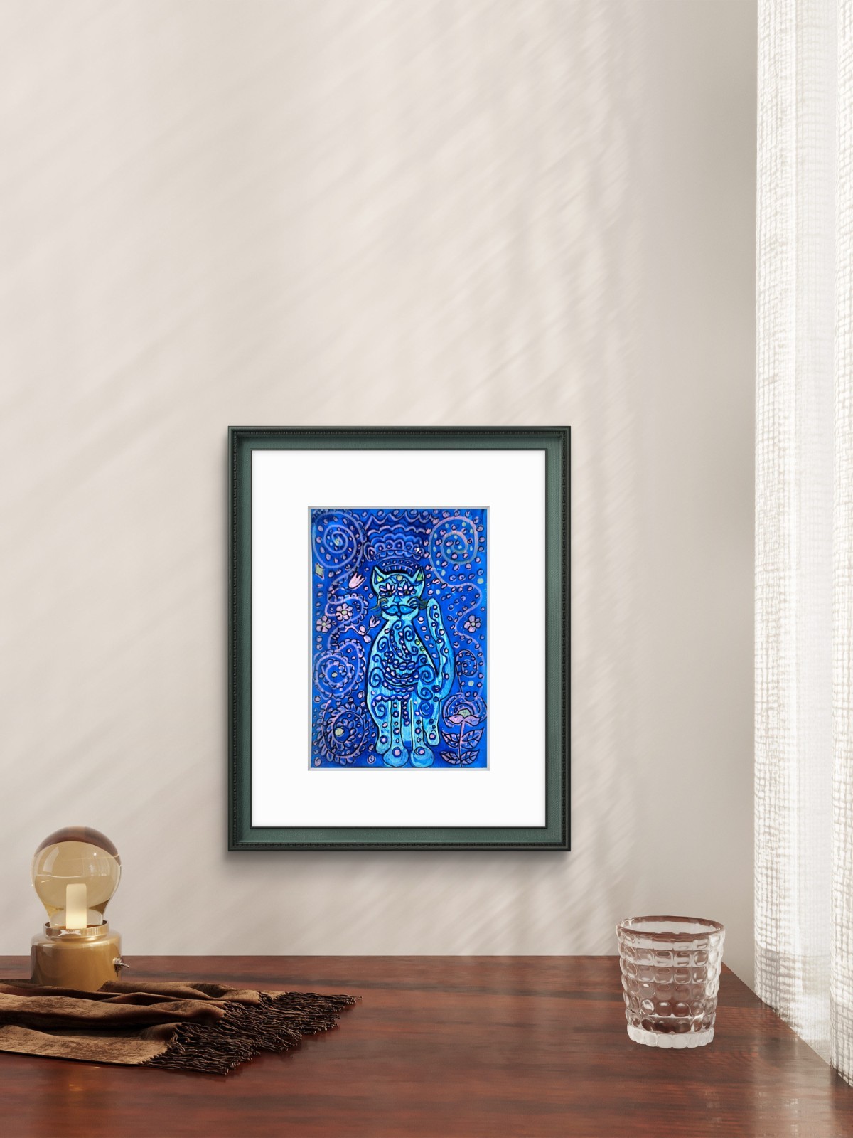 Mystical Cat Contemporary Expressionist Original Art Acrylic On Paper 9×6 Signed