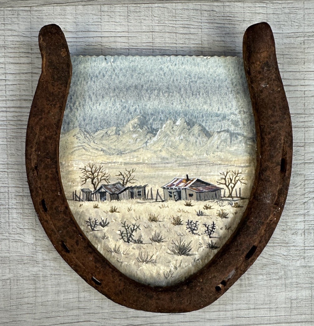 Horse Shoe Art Country Homestead Miniature Painting VTG Custom One Of A Kind 5X5